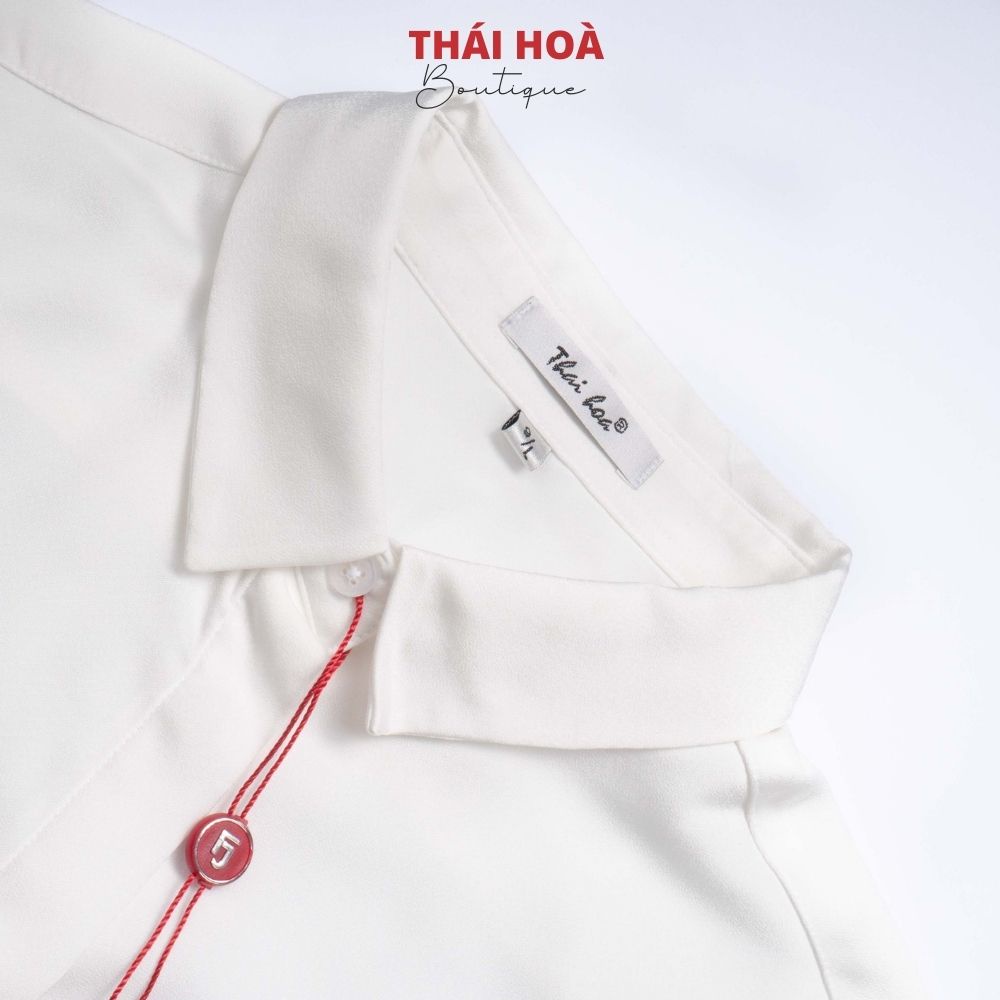 Áo sơ mi nữ lụa công sở màu trắng dài tay thiết kế kiểu dáng thanh lịch Thái Hòa 8883-01-01