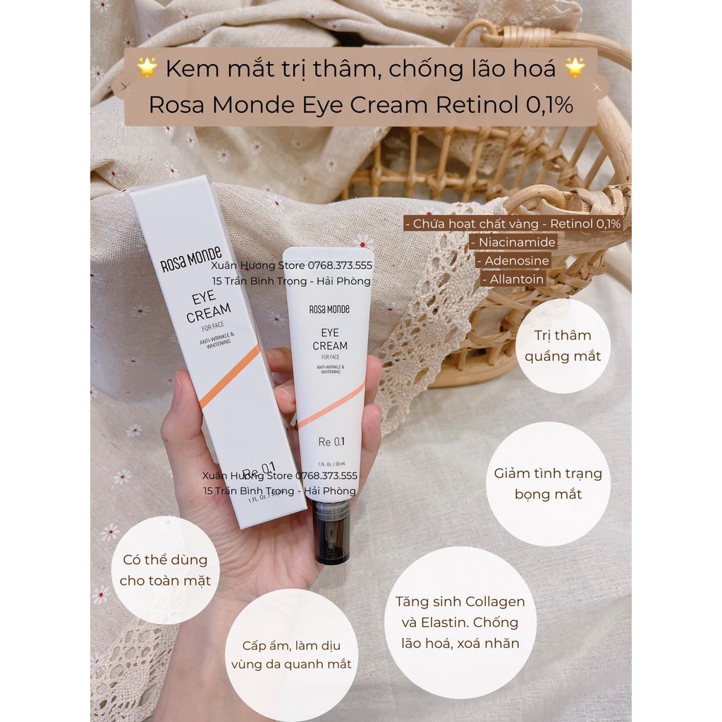 Kem mắt xoá nhăn, mờ thâm Rosa Monde Retinol 0,1%