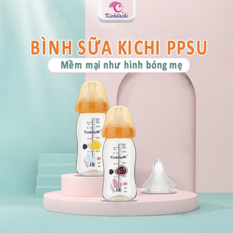 Bình Sữa Cổ Rộng Kichilachi Ppsu 160ml/260ml Núm Ti Siêu Mềm Lý Tưởng Cho Bé Tập Bú Bình [ KÈM NÚM TI ]