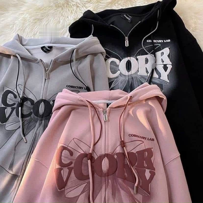Áo khoác nỉ bông Hoodie full zip chiếc nơ CORRY unisex nam nữ