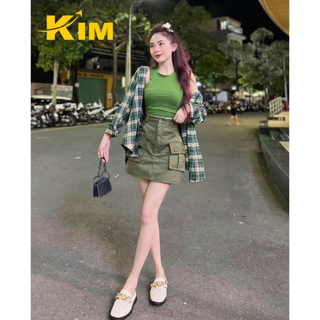 SET 3 MÓN CHÂN VÁY MIX ÁO BODY KÈM SƠ MI CARO FREE SIZE