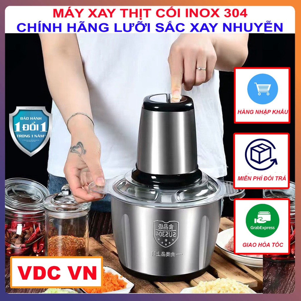 Máy Xay Thịt, Máy Xay Đa Năng Cối 2L inox Cầm Tay 2 Chế Độ 4 Lưỡi Dao Siêu Bền - Cối Xay Thịt cá DAKI