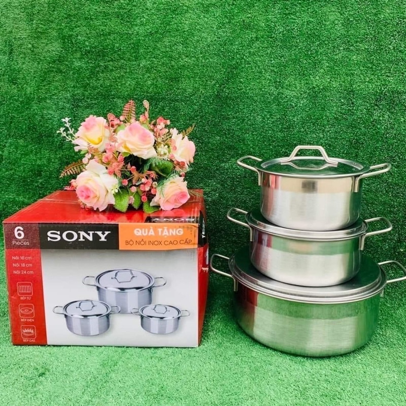 BỘ 3 NỒI INOX SONY xài cho mọi loại bếp