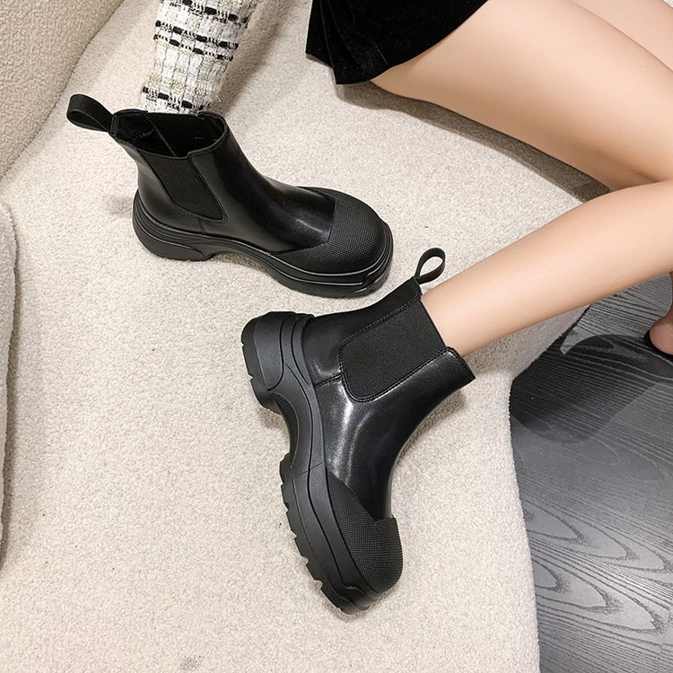 Giày Bốt Ống Ngắn Mũi Tròn Màu Trơn Đơn Giản Thoải Mái Thời Trang