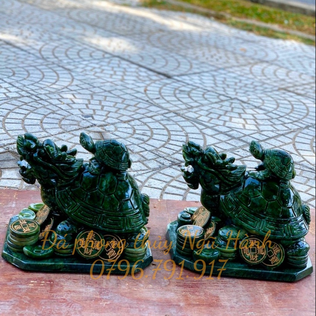 Long Quy Cõng Rùa Con Đá Ngọc Serpentin - Cao 20cm Dài~22cm