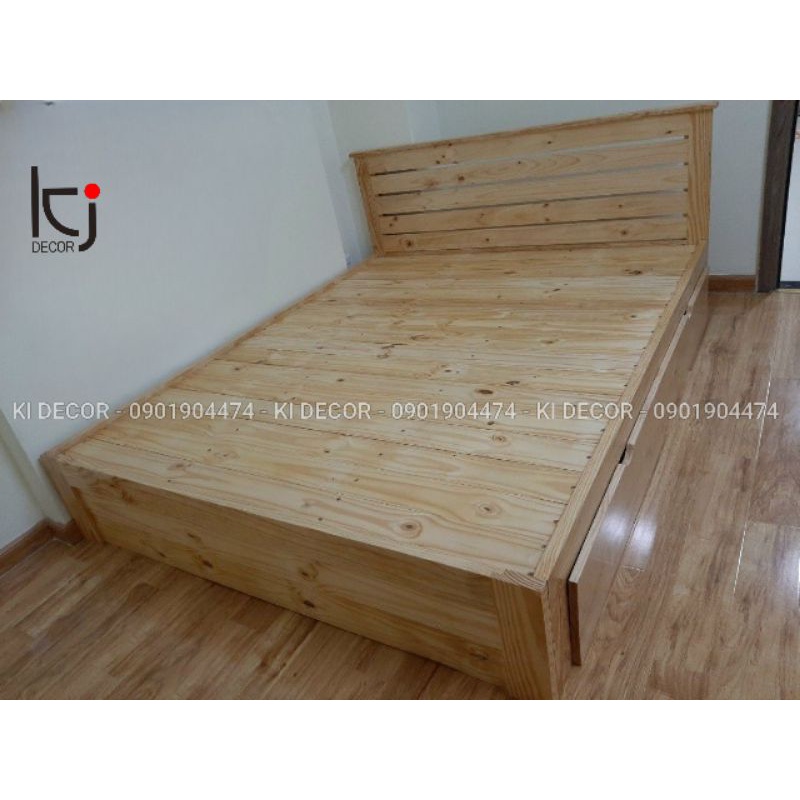 [KID156] - Giường hộp gỗ thông có tủ, giường gỗ tự nhiên, giường ngủ cao cấp