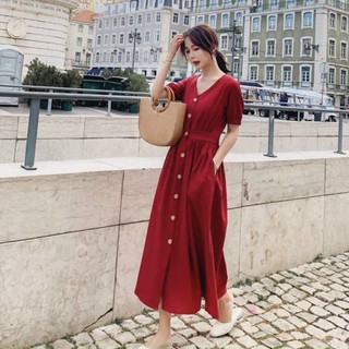 Đầm váy freesize cổ V form dài 2 màu