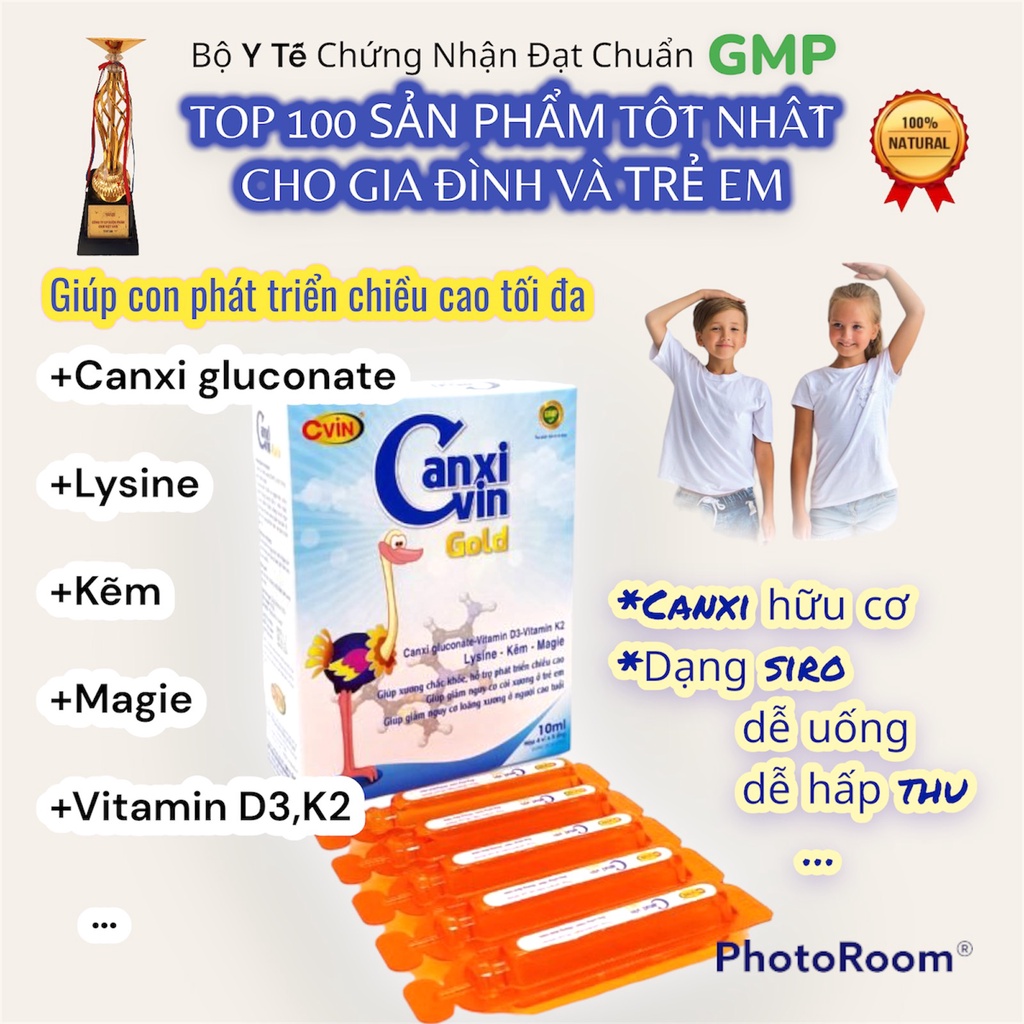 Canxi Hữu Cơ dạng siro dễ hấp thu - Canxi dạng nước Canxi Vin Gold Hộp 20 ống