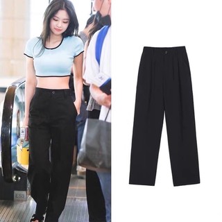 Set áo croptop, quần tây đen giống Jennie Blackpink, Freezia , Thư Hân