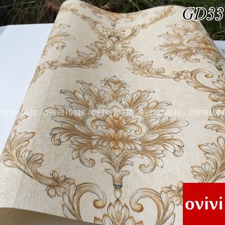 Giấy dán tường hoa văn châu âu , tân cổ sang trọng , khổ 5.3m2 loại dày đẹp dán keo sữa