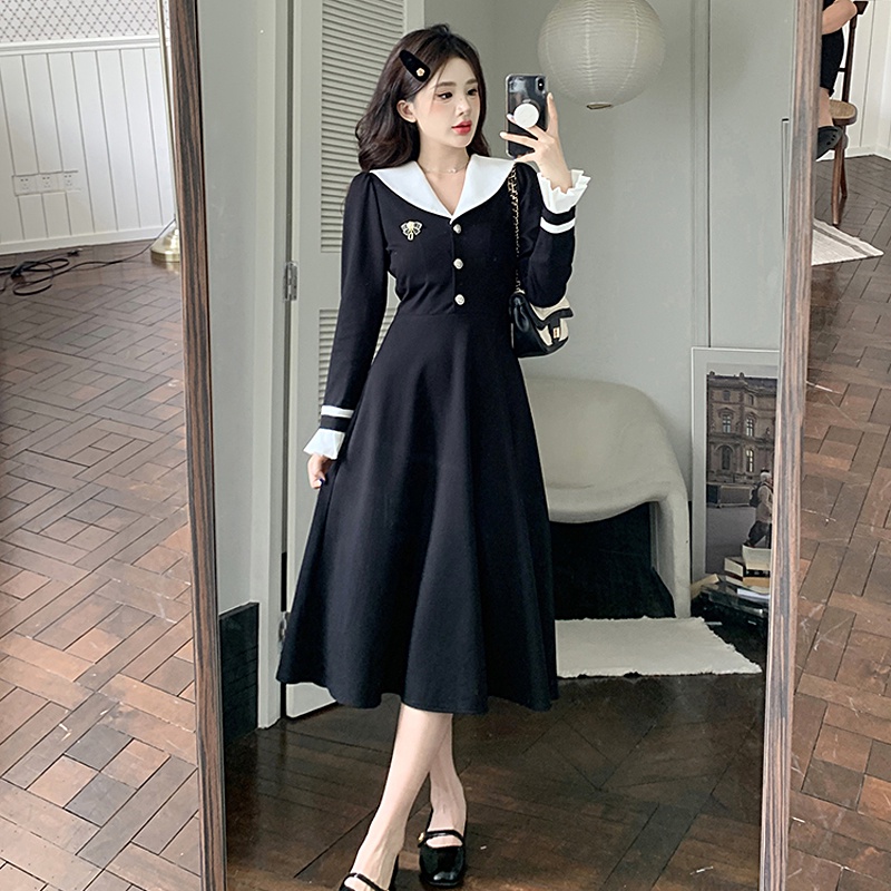 Đầm Đen Dáng Chữ A Phong Cách Hàn Quốc Ngọt Ngào Thời Trang Cho Nữ