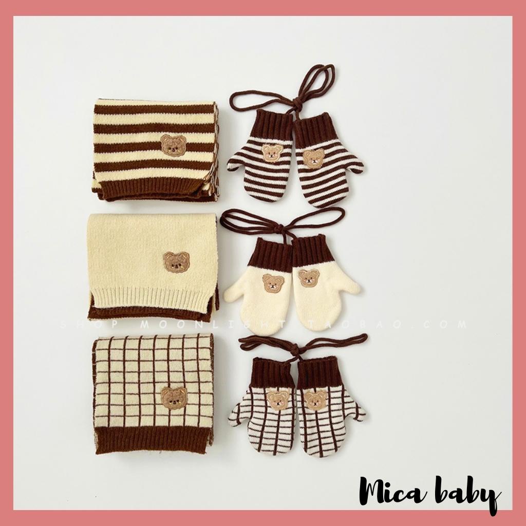 Găng tay len đính gấu dễ thương giữ ấm mùa đông cho bé từ 1-5 tuổi BT01 Mica baby