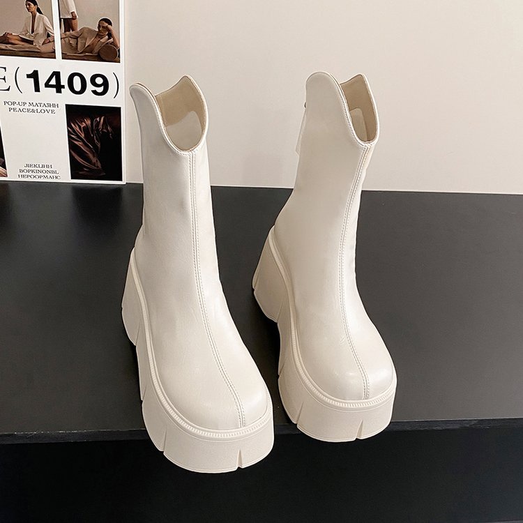 Giày Bốt Cao Gót Cổ Ngắn Màu Trơn Có Khóa Kéo Sau Lưng 24H