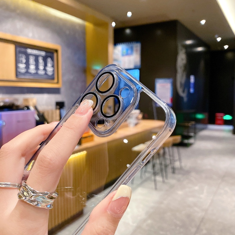 Ốp Điện Thoại Mặt Kính Viền Dẻo Trong Suốt Chống Rơi Cho iPhone 14 13 12 11 Pro Max