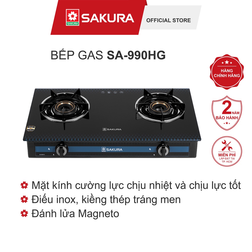Bếp Gas Dương SAKURA SA-990HG Mặt Kính Cường Lực Bảo Hành Chính Hãng 24 Tháng