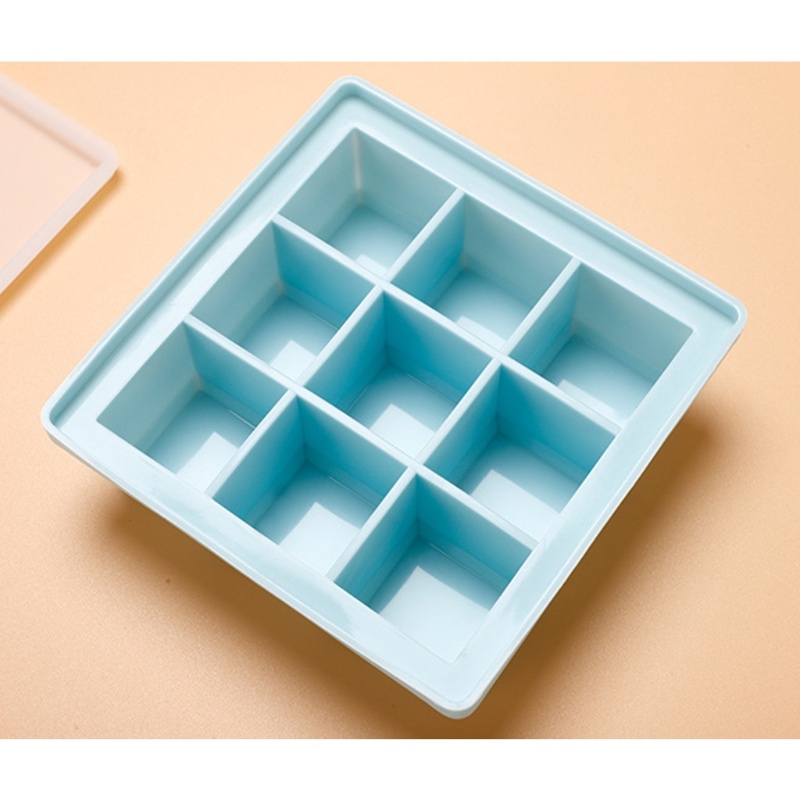 1 Khay Làm Đá 9 Ô Bằng Silicone Có Nắp Dễ Tháo Gỡ