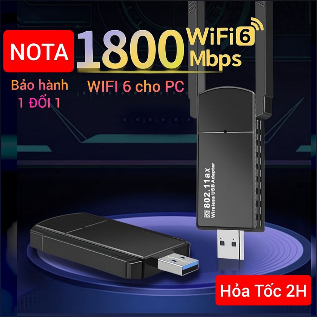 [Giao liền] USB WiFi 6 AX 1800 Mbps tốc độ cao - Bộ chuyển đổi Wifi Adapter cho PC laptop máy bàn, giúp thu sóng Wifi 6