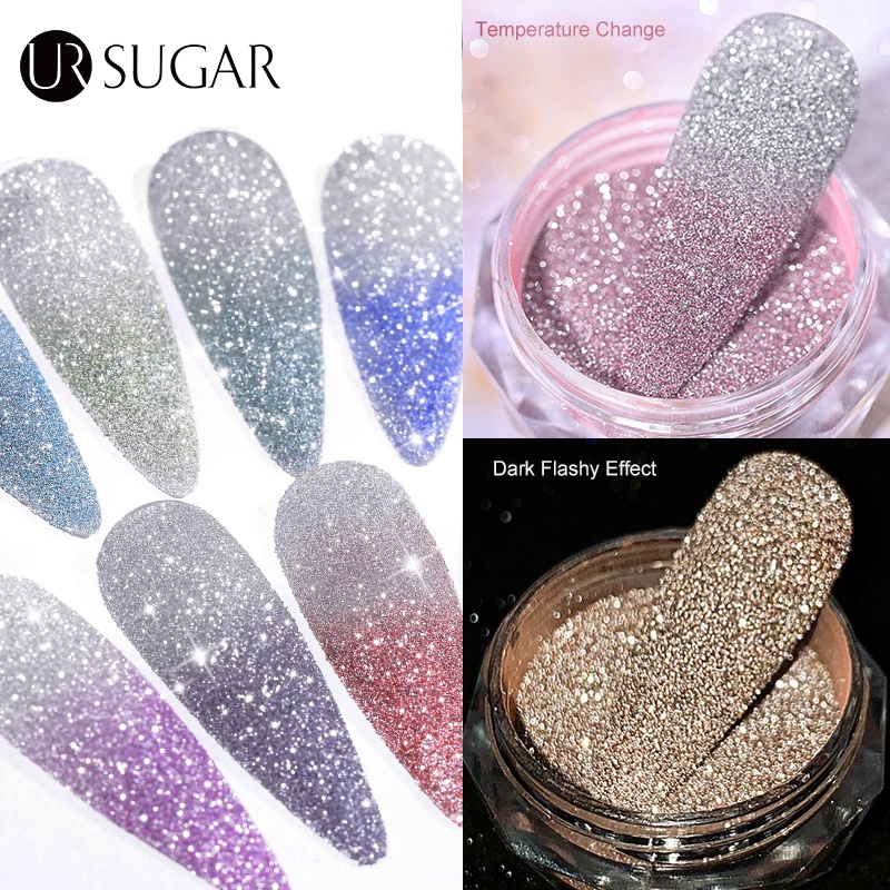 Bột kim tuyến UR SUGAR lấp lánh trang trí móng tay nghệ thuật thay đổi màu theo nhiệt độ