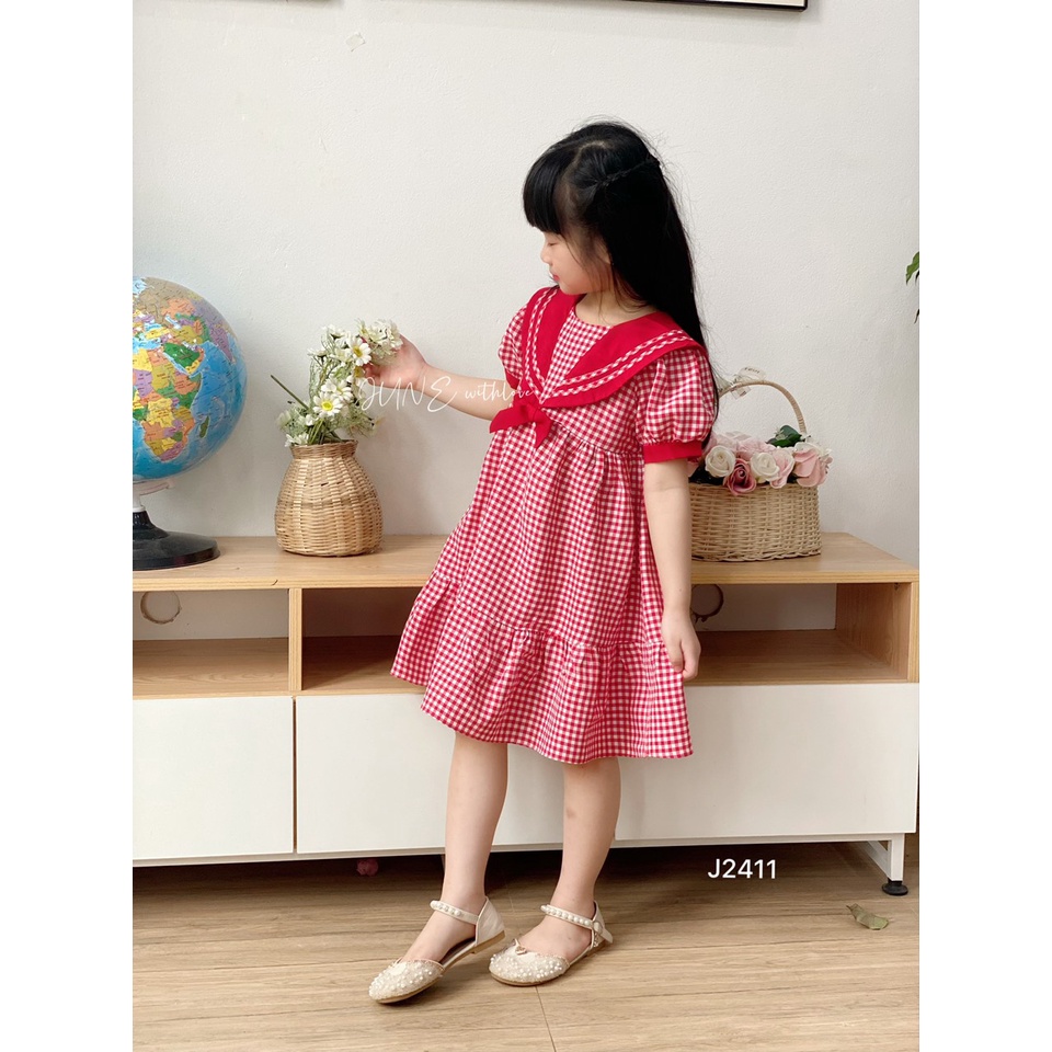 ( 12-36kg) Váy bé gái thiết kế caro đỏ rất xinh