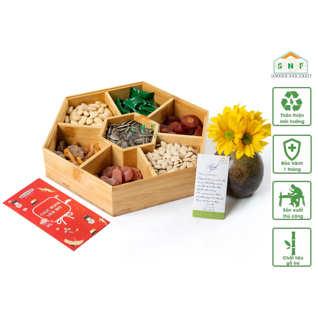 Khay Đựng Mứt Bằng Gỗ Tre Tự Nhiên Hình Lục Giác 2023 MỚI- SNF Bamboo and Craft