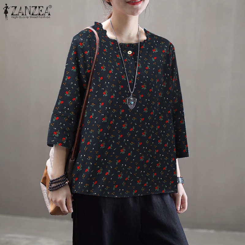 ZANZEA Áo Nữ Tay Dài Họa Tiết Hoa Thời Trang Phong Cách Hàn Quốc