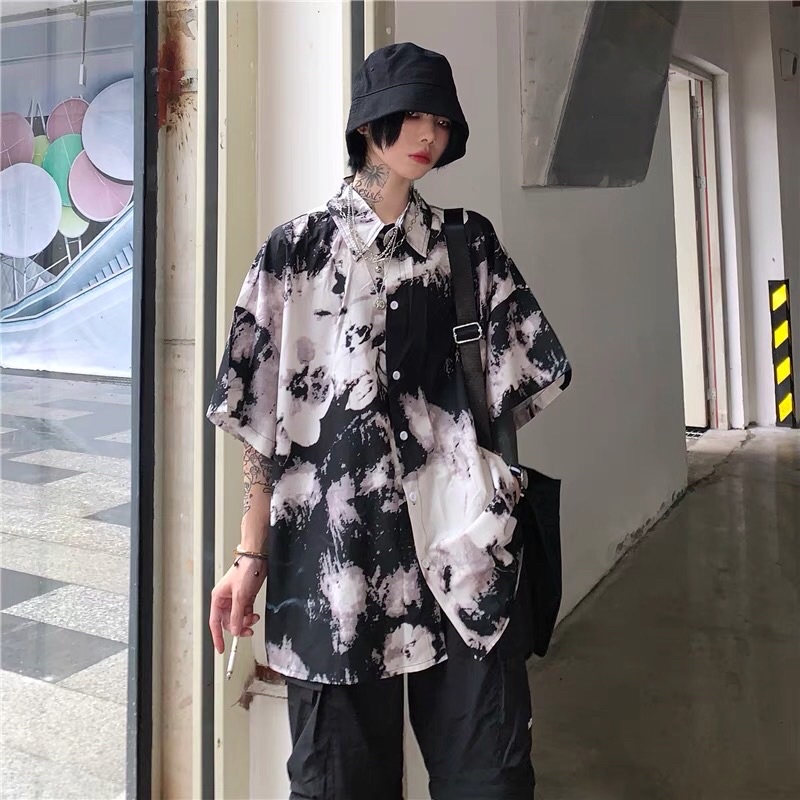 Áo sơ mi phối màu sơn loang cá tính