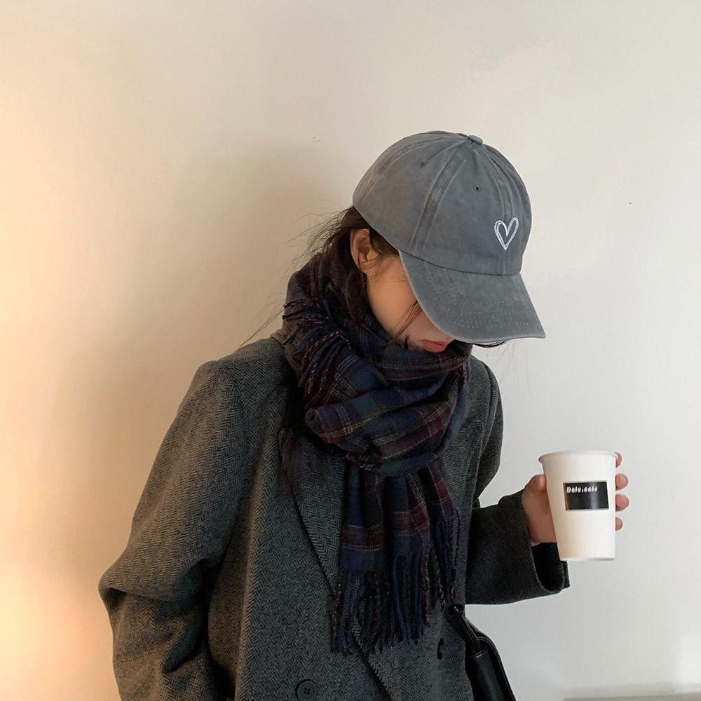 DARNELL Mũ Lưỡi Trai Thêu Hình Trái Tim Phong Cách Hàn Quốc Thời Trang Cho Nữ