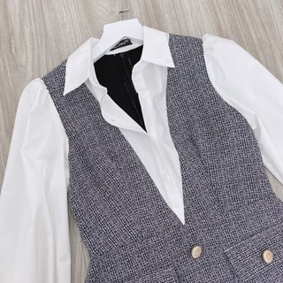 Đầm dạ tweed phối sơ mi ( hàng tk cao cấp , 2 lớp)