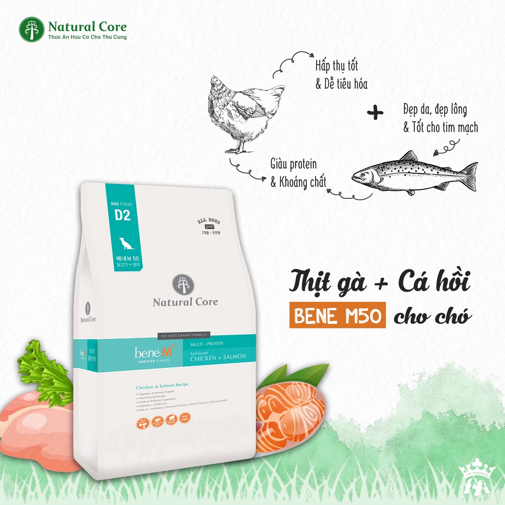 [Gói 5kg] Natural Core Thức ăn hạt Thịt gà và Cá hồi cho chó