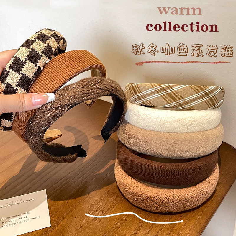 Băng Đô Cài Tóc Bản Rộng Màu Nâu Cà Phê Thời Trang Hàn Quốc 2022