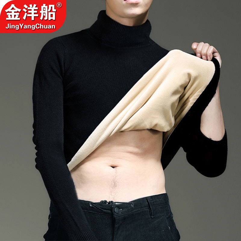 Áo Sweater Tay Dài Cổ Lọ Lót Lông Cừu Dày Dặn Màu Sắc Trơn Thời Trang Mùa Đông Cho Nam Giới