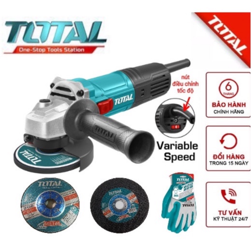 Máy mài góc điều tốc 850W Total TG108100365 (kèm 1 đĩa cắt TAC2211001SA, 1 đá mài kim loại TAC2231001SA, 1 đôi găng tay)
