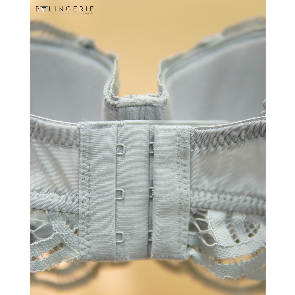 Áo lót ren nữ BY LINGERIE màu xanh xám trắng và đen gọng dẻo mút mỏng B332
