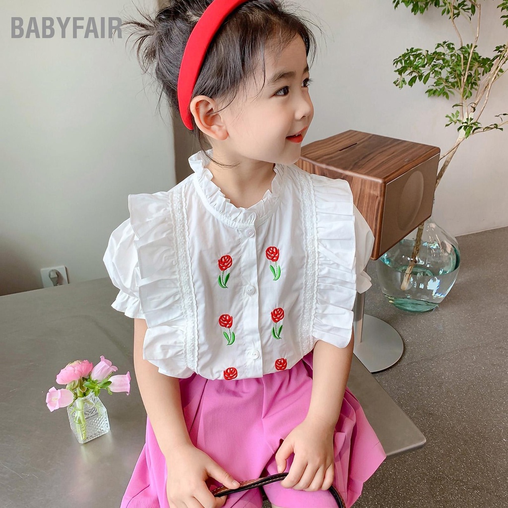 Babyfair. Bộ Áo Sơ Mi Tay Ngắn Phồng + Quần Short Thời Trang Mùa Hè Cho Bé Gái