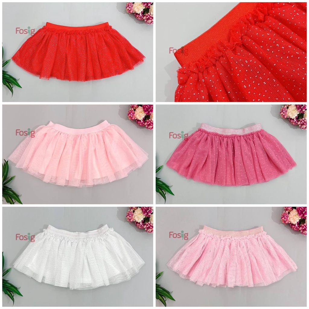 Chân Váy Voan Bé Gái AK - Đỏ Chấm Xám, Hồng Chấm Vàng, Hồng Đậm Chấm, Hồng Trắng, Trắng Chấm Xám
