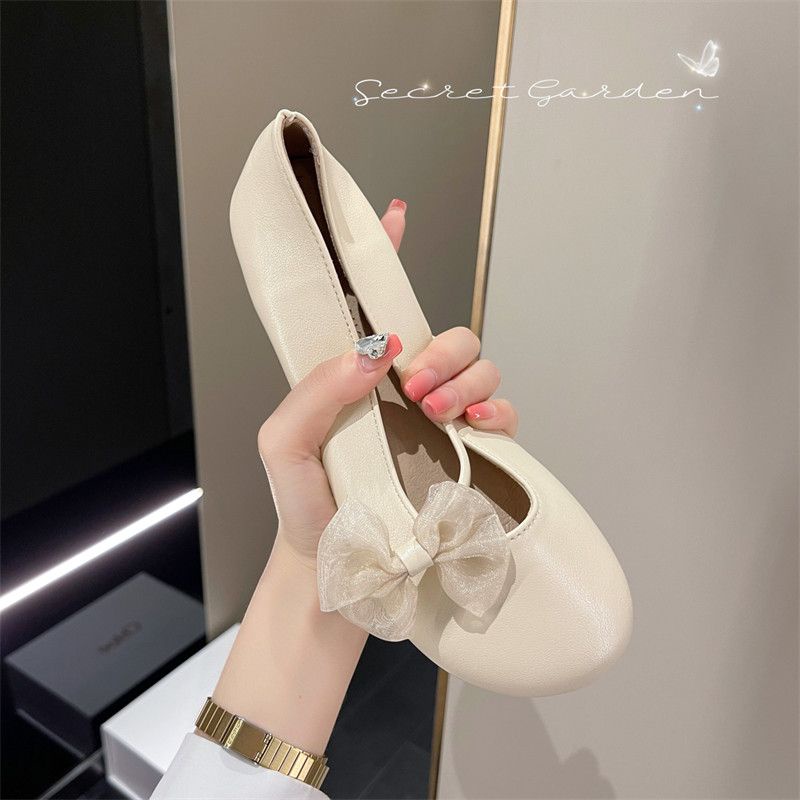 Giày Búp Bê Đế Mềm Mỏng Đính Nơ Phong Cách Pháp
