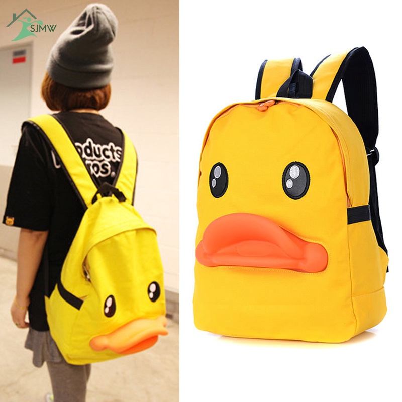 Ba Lô Canvas Có Khóa Kéo In Họa Tiết Vịt Vàng Hoạt Hình Dành Cho Học Sinh