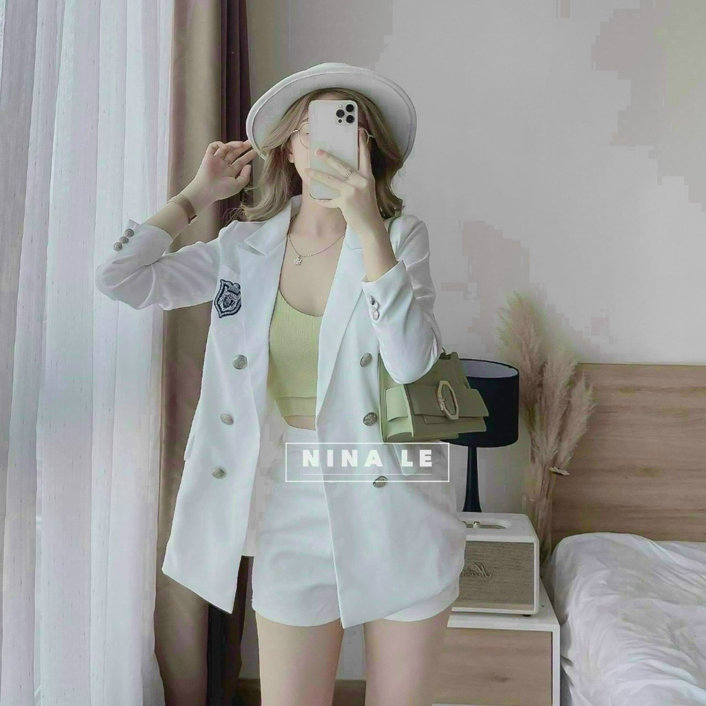 Sét bộ đồ nữ áo khoắc tay dài đính nút cá tính kèm áo lót thun gân , phối quần For tôn dáng trẻ trung dạo phố