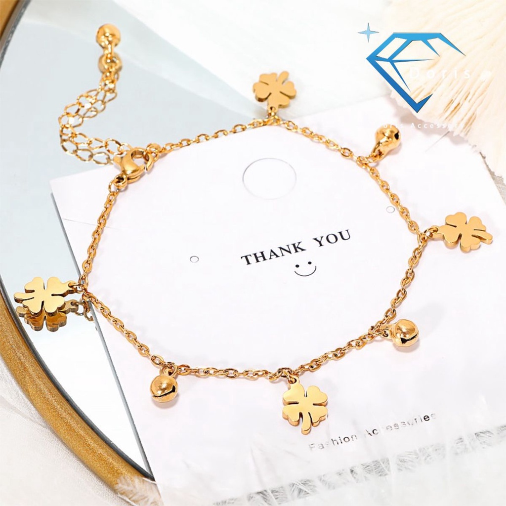 Lắc chân nữ Doris titan cỏ 4 lá Gold / Silver / Rose Gold O1-407A