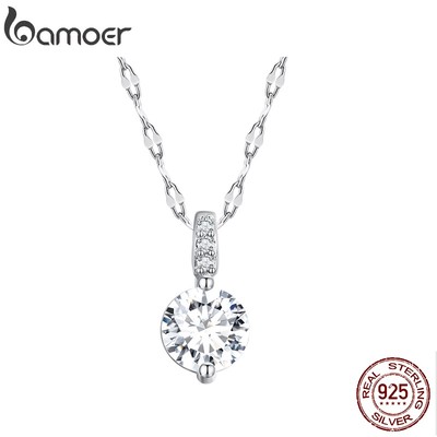 BAMOER Vòng cổ Bạc 925 ĐíNh Đá Zircon HìNh Tim ThờI Trang