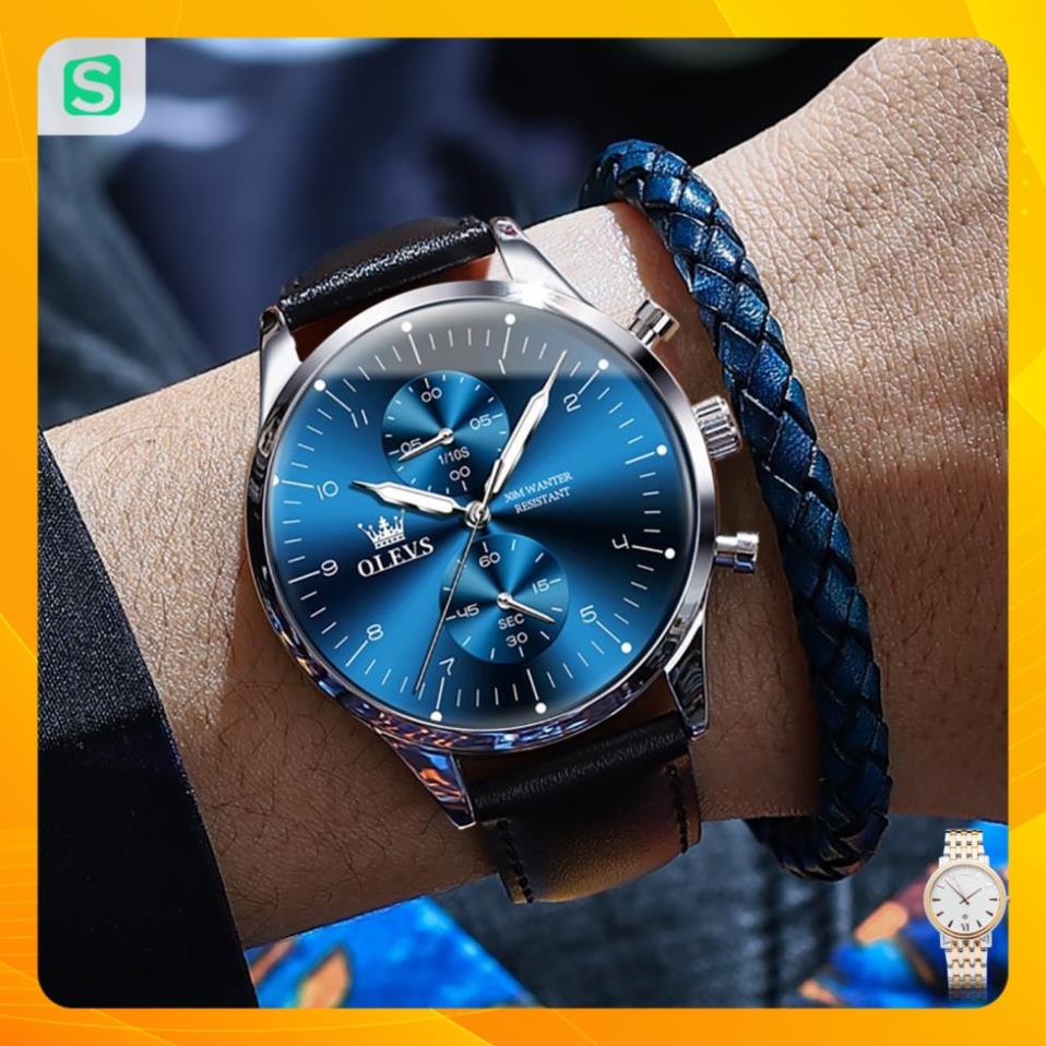 OLEVS 2880 Đồng hồ nam chính hãng Dây da có chức năng Lịch chống nước phát sáng Mặt số