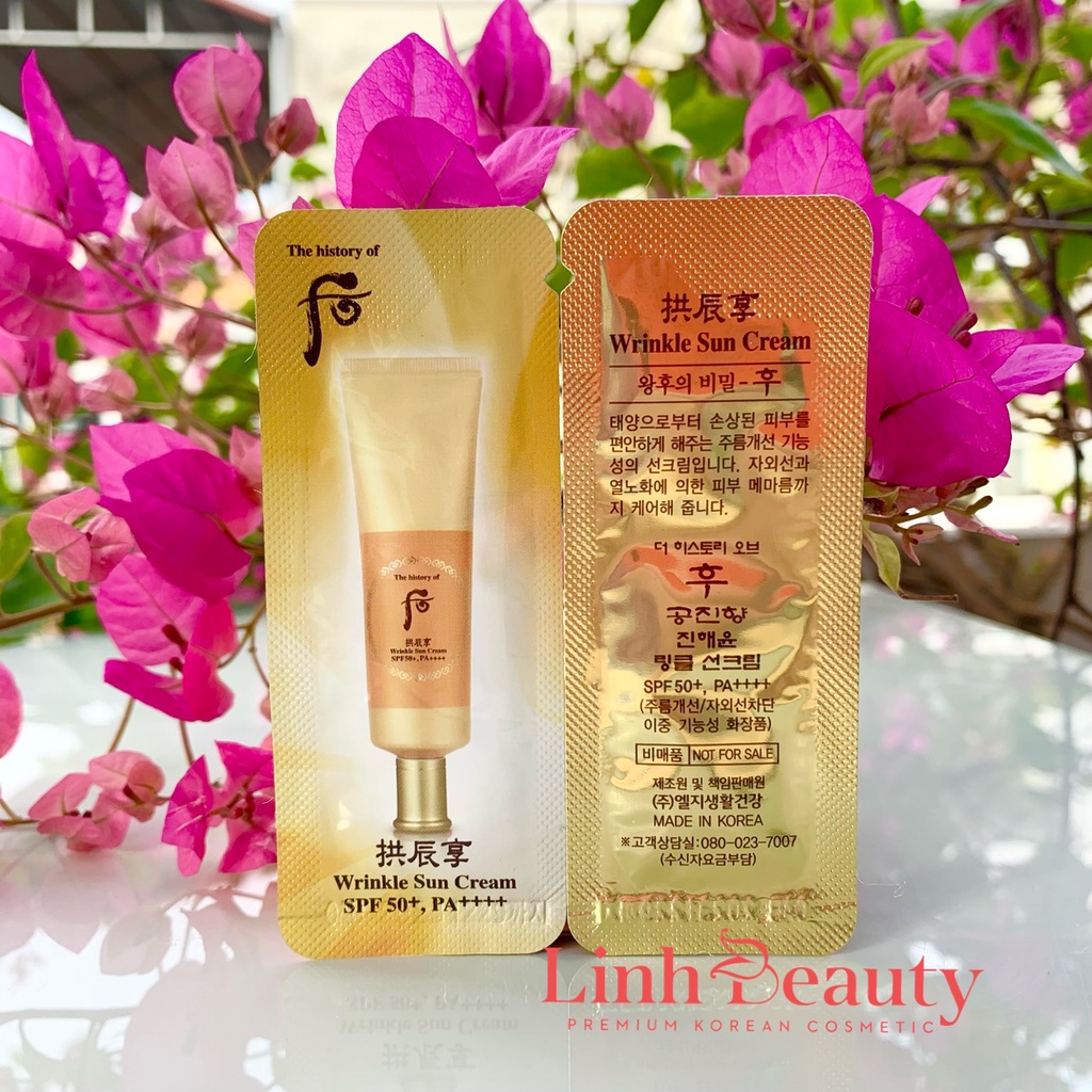 10/30 Gói kem chống nắng chống nhăn Whoo vàng - WHOO JIN HAE YOON WRINKLE SUN CREAM SPF50+/PA+++ gói 1ml
