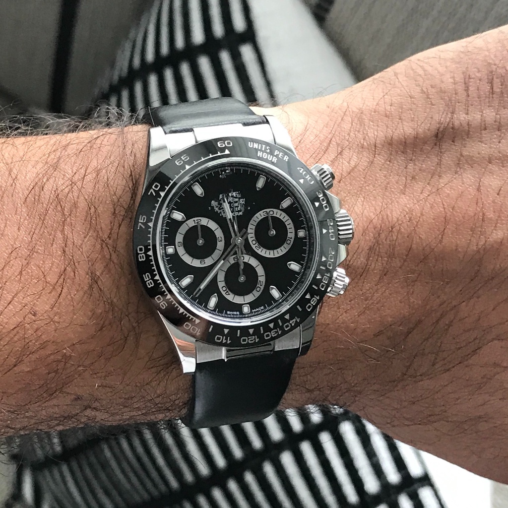 Đồng Hồ Nam Automatic 116500 Cọc Số Đính Đá 6 Kim, Size 40mm , Dây Silicon