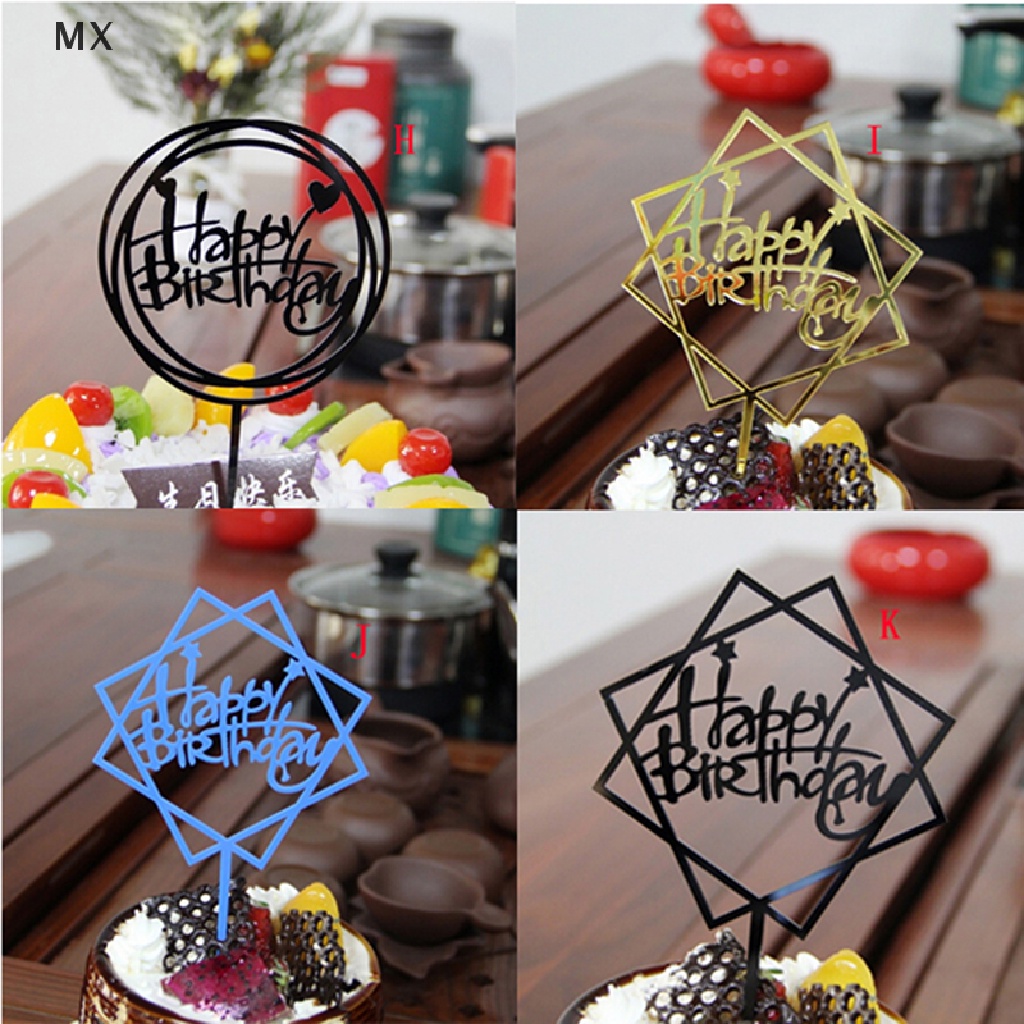 Topper Cắm Bánh Chữ Happy Birthday 2 Bằng Acrylic Màu Vàng / Bạc Cho Tiệc Sinh Nhật / Đám Cưới vn