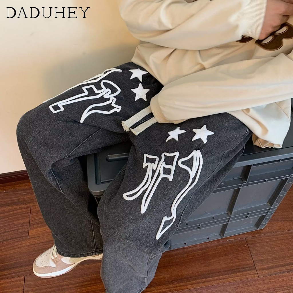 DaDuHey Men's 2022 New Autumn Hong Kong Style High Street Fashion Brand Casual Pant Ins Trend Retro Easy Matching Loose Straights Jeans