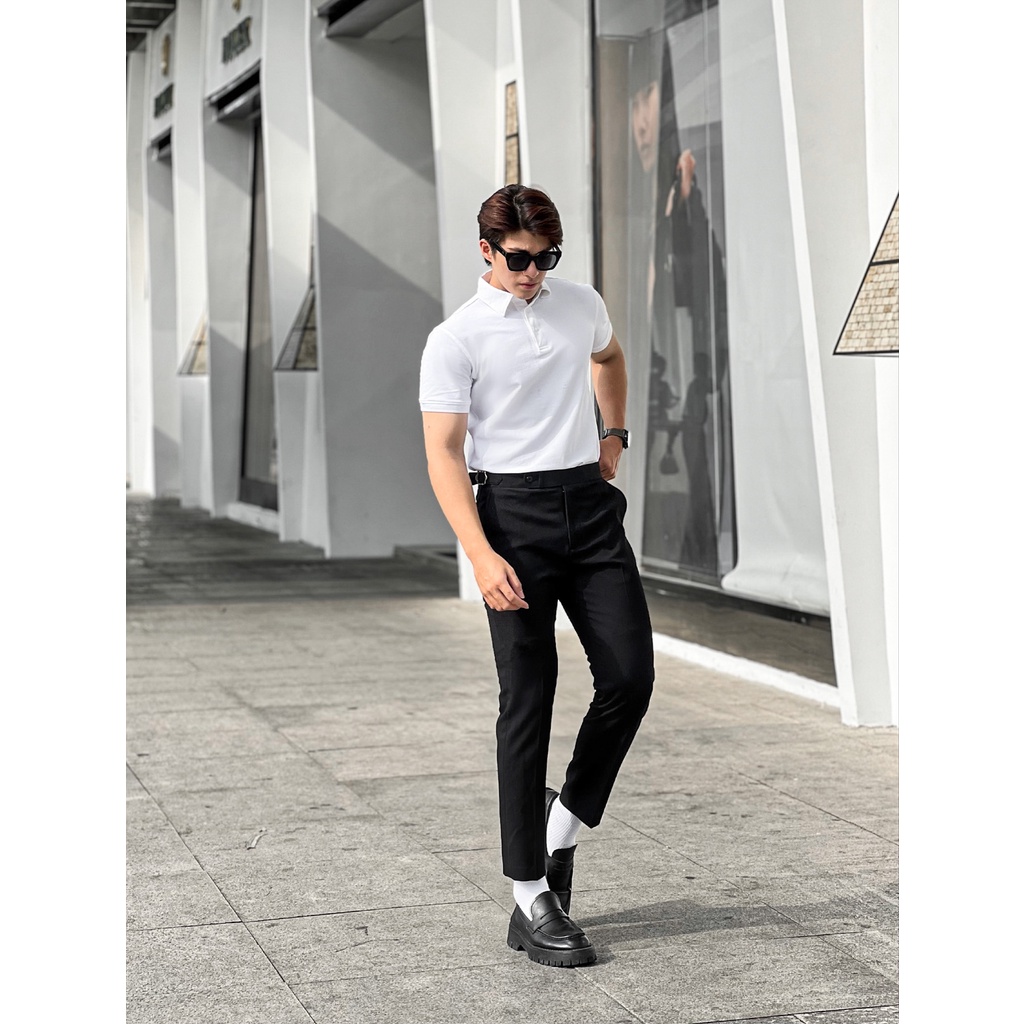 PO012-1 Áo Polo Nam DOCAS Vải Cotton CMC Màu Trắng Cổ Sơ Mi Phom Regular Fit