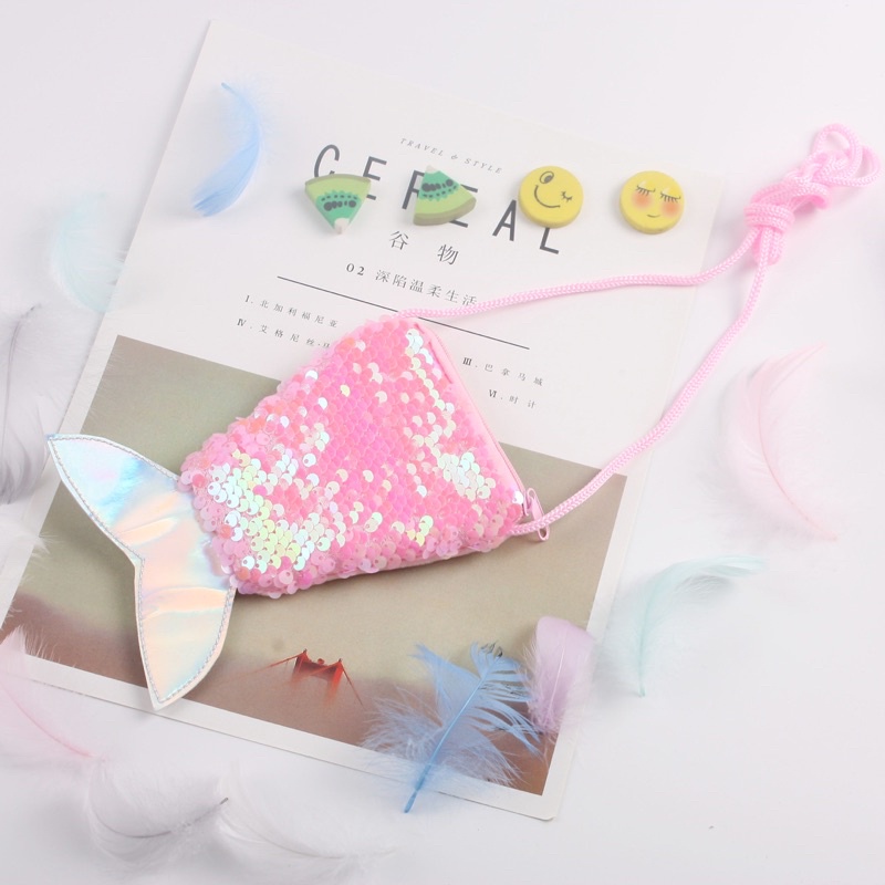 Túi đeo chéo bé gái hình đuôi cá, túi cho bé gái đính kim sa đổi màu