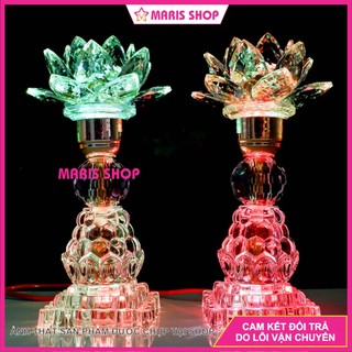 [Giá một cặp] Đèn bàn thờ hoa sen pha lê cao cấp nguyên khối LED đổi màu tự động cao 25cm [MRHT31]