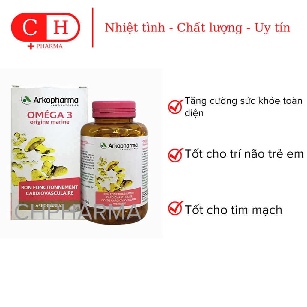 Viên uống Omega-3 Tăng cường sức khoẻ toàn diện của Pháp Arkopharma Omega Origine Marine 180 viên