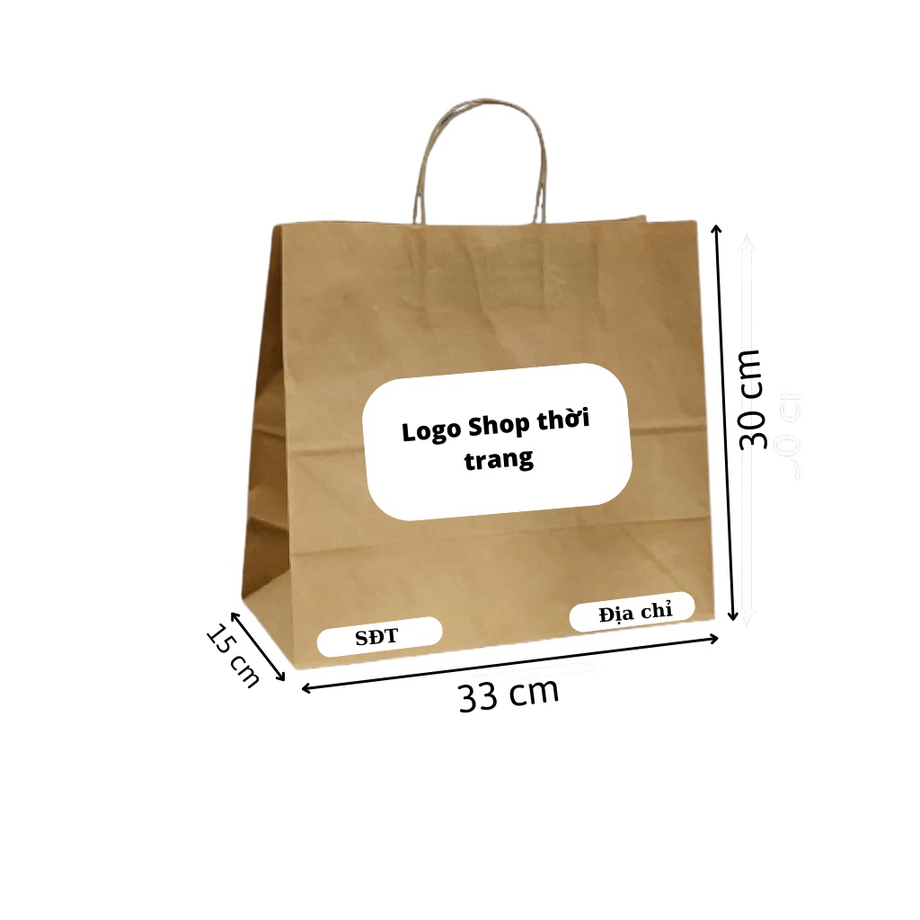 Thanh Lý - Túi giấy Kraft đã in logo 1 mặt, giấy dày, quai chắc chắn